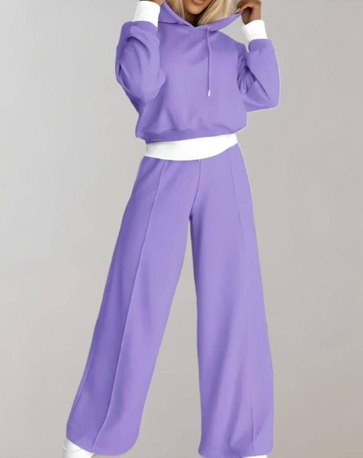 Cléo - Comfy Two-piece Set with Hoodie and Wide Trousers-Purple-S-State of Style