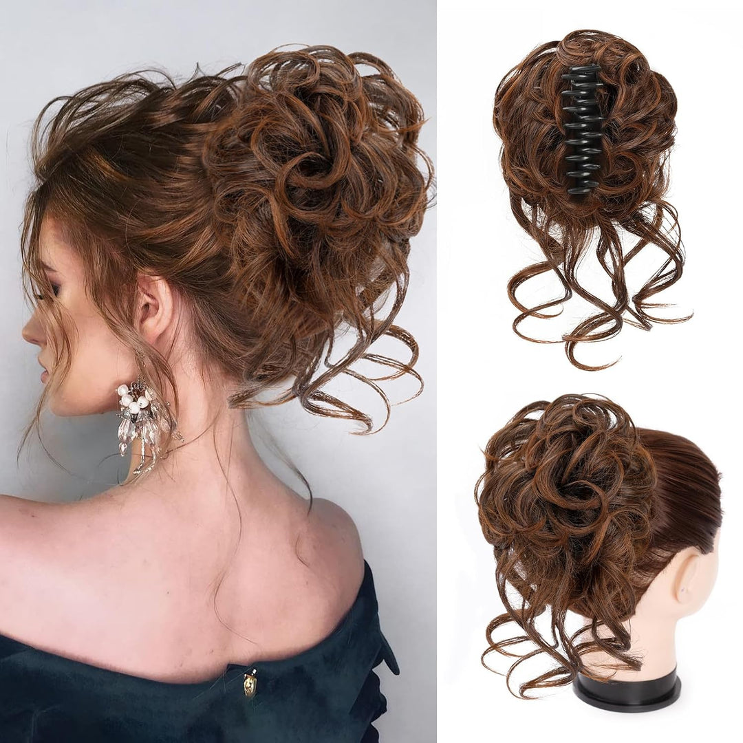 Clip with Hair Extension for Wavy Bun – CurlClip-Brown-State of Style