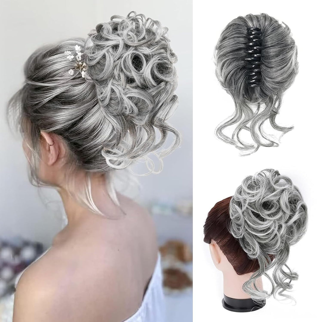 Clip with Hair Extension for Wavy Bun – CurlClip-Gray-State of Style