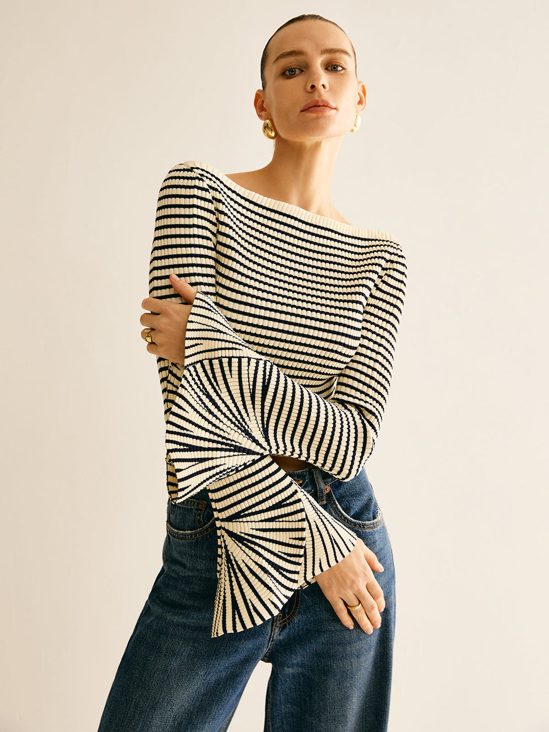 Cold-Shoulder Striped Shirt for Women - Selene-XS-State of Style