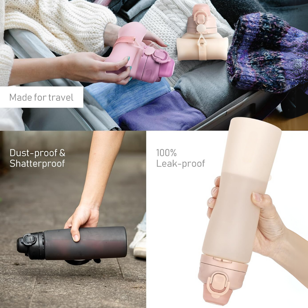 Collapsible 600 ml Silicone Water Bottle - Leakproof & BPA-free-Black-State of Style