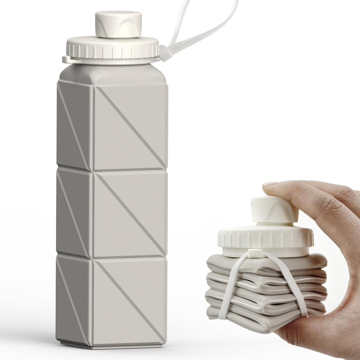 Collapsible Silicone Bottle – 610ml, Leak-proof & Portable-Beige-State of Style