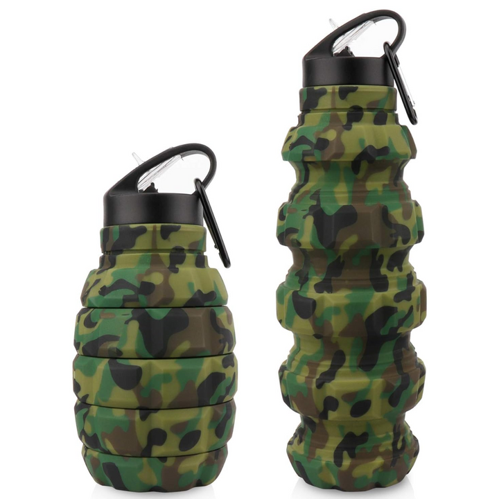 Collapsible Travel Water Bottle - 575 ML Reusable Silicone-Army Green Camouflage-State of Style