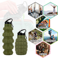 Collapsible Travel Water Bottle - 575 ML Reusable Silicone-Army Green Camouflage-State of Style