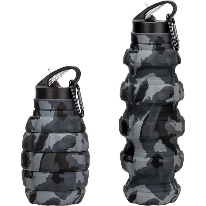 Collapsible Travel Water Bottle - 575 ML Reusable Silicone-Dark Grey Camouflage Cup-State of Style