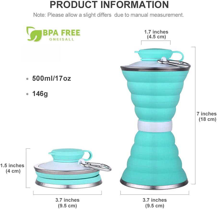 Collapsible Water Bottle with Carabiner-Black-State of Style