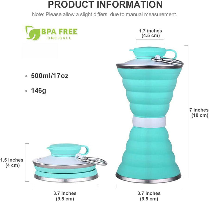 Collapsible Water Bottle with Carabiner-Black-State of Style