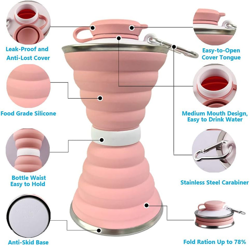 Collapsible Water Bottle with Carabiner-Black-State of Style