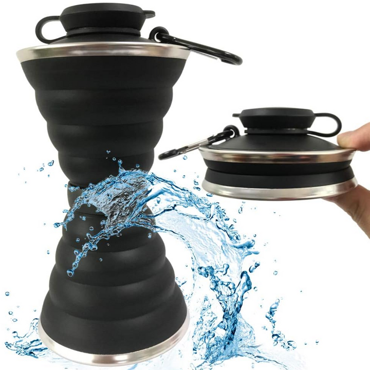 Collapsible Water Bottle with Carabiner-Black-State of Style