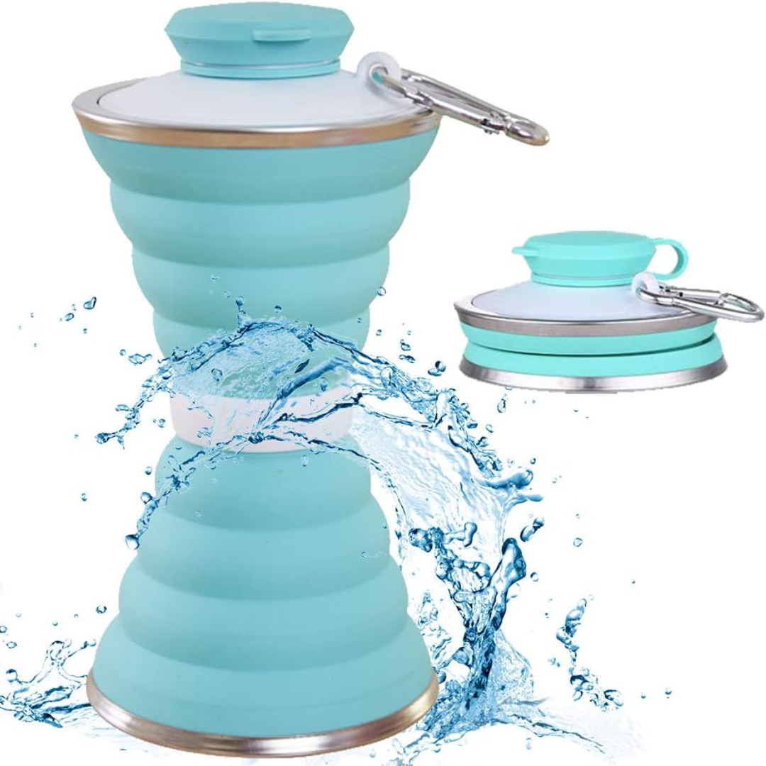 Collapsible Water Bottle with Carabiner-Green-State of Style
