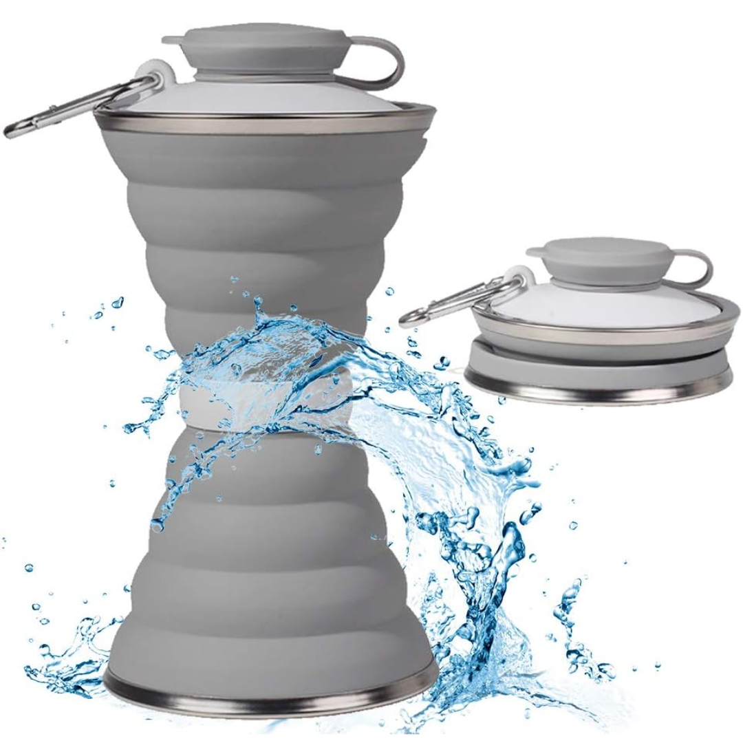 Collapsible Water Bottle with Carabiner-Grey-State of Style