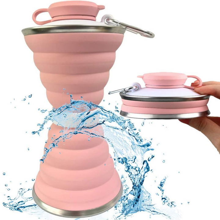 Collapsible Water Bottle with Carabiner-Pink-State of Style