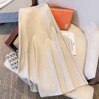 Collete Traditional Skirt – Elegant A-Line PU Leather Midi Skirt-Beige-S-State of Style