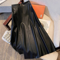 Collete Traditional Skirt – Elegant A-Line PU Leather Midi Skirt-Black-S-State of Style