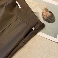 Collete Traditional Skirt – Elegant A-Line PU Leather Midi Skirt-Brown-S-State of Style