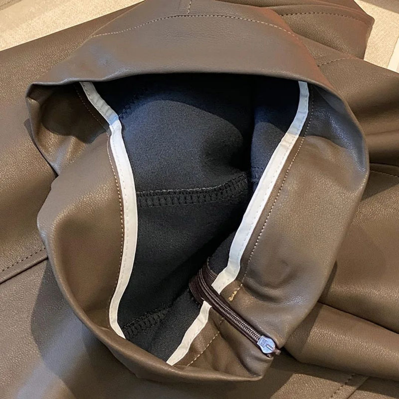 Collete Traditional Skirt – Elegant A-Line PU Leather Midi Skirt-Brown-S-State of Style