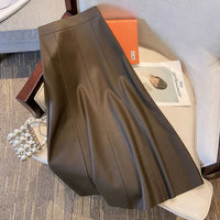 Collete Traditional Skirt – Elegant A-Line PU Leather Midi Skirt-Brown-S-State of Style