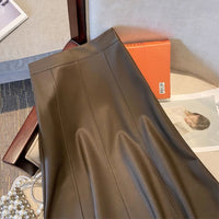 Collete Traditional Skirt – Elegant A-Line PU Leather Midi Skirt-Brown-S-State of Style