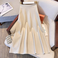 Collete Traditional Skirt – Elegant A-Line PU Leather Midi Skirt-Brown-S-State of Style