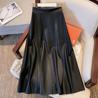 Collete Traditional Skirt – Elegant A-Line PU Leather Midi Skirt-Brown-S-State of Style