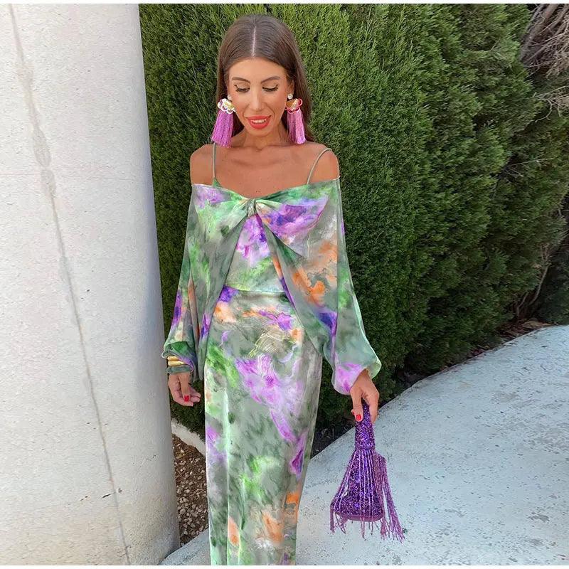Colorful Halo-Dye Maxi Dress with Detachable Scarf - Olivia-S-State of Style