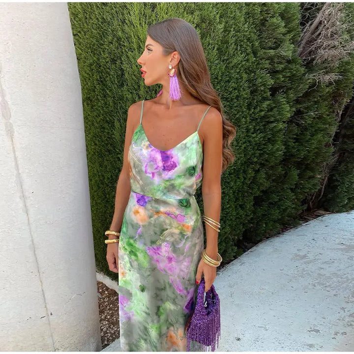 Colorful Halo-Dye Maxi Dress with Detachable Scarf - Olivia-S-State of Style