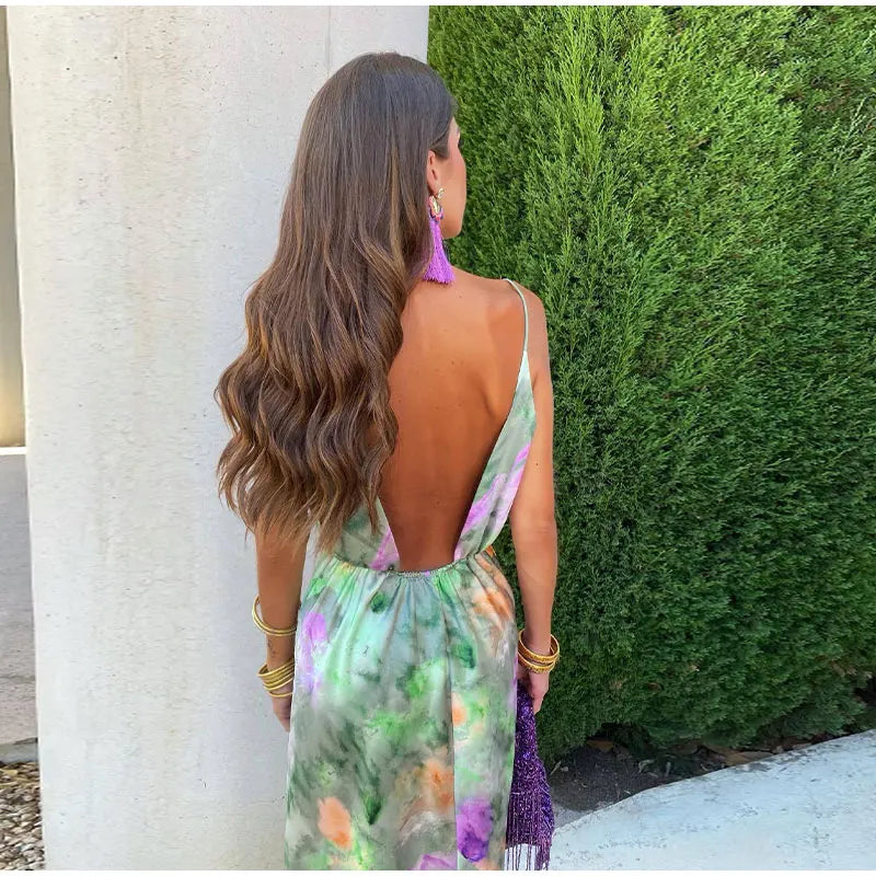 Colorful Halo-Dye Maxi Dress with Detachable Scarf - Olivia-S-State of Style