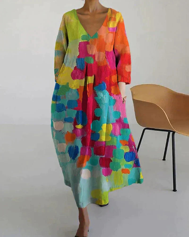 Colorful V-Neck Dress - Livia-S-State of Style