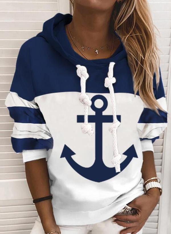 Colour Block Hoodie with Anchor Design - Marinelle-S-State of Style