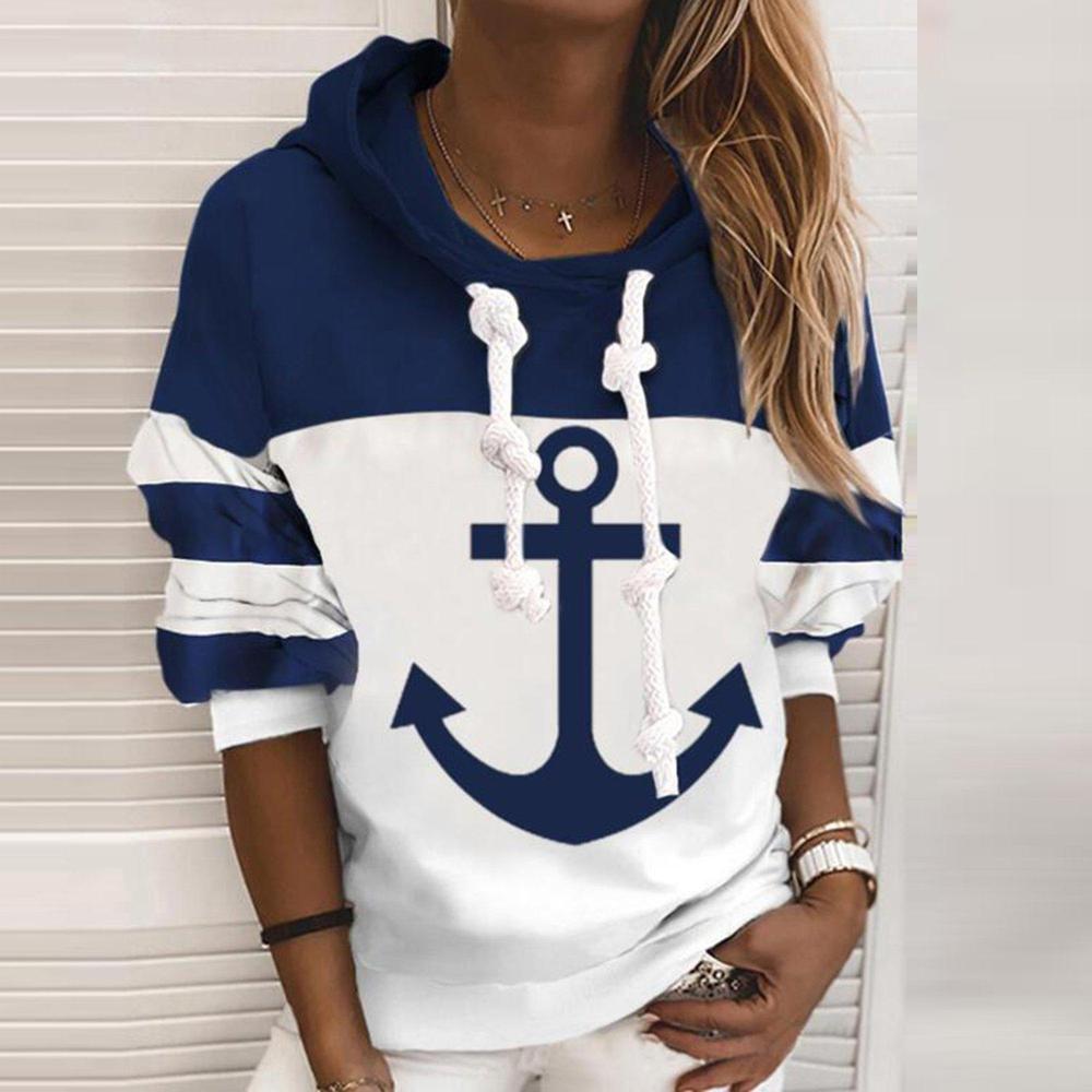 Colour Block Hoodie with Anchor Design - Marinelle-S-State of Style