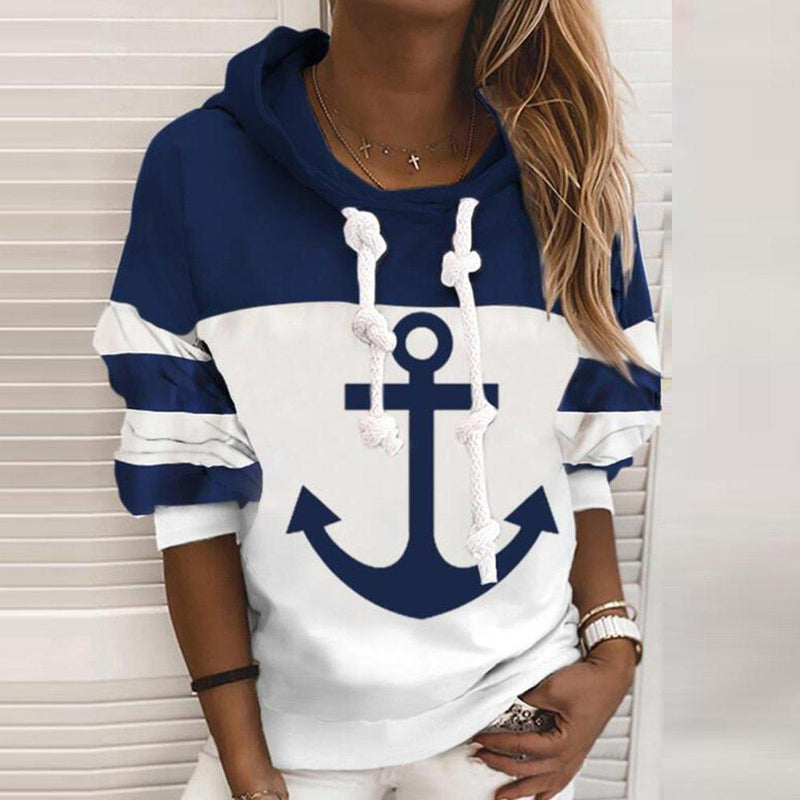 Colour Block Hoodie with Anchor Design - Marinelle-S-State of Style