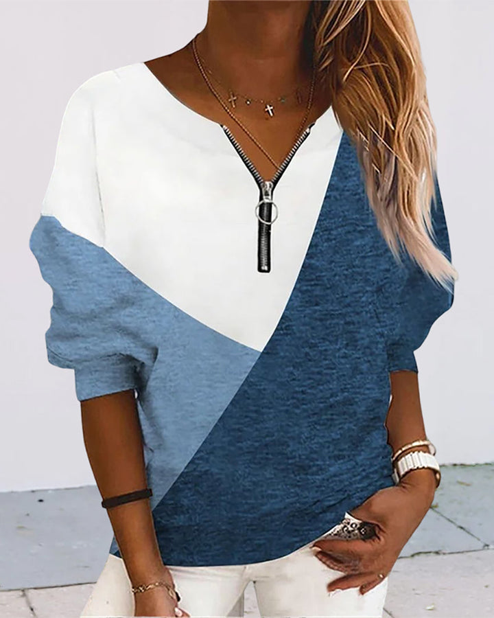 Colour Block Zip Sweatshirt - Dana-Blue-S-State of Style