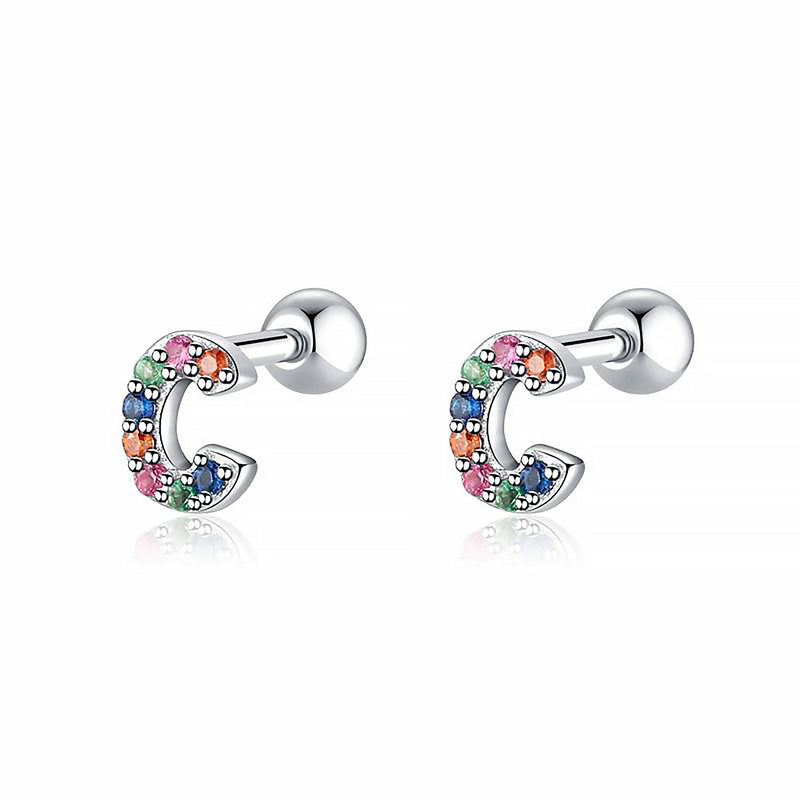 Coloured Letter Earrings - Letria-C-Silver-State of Style