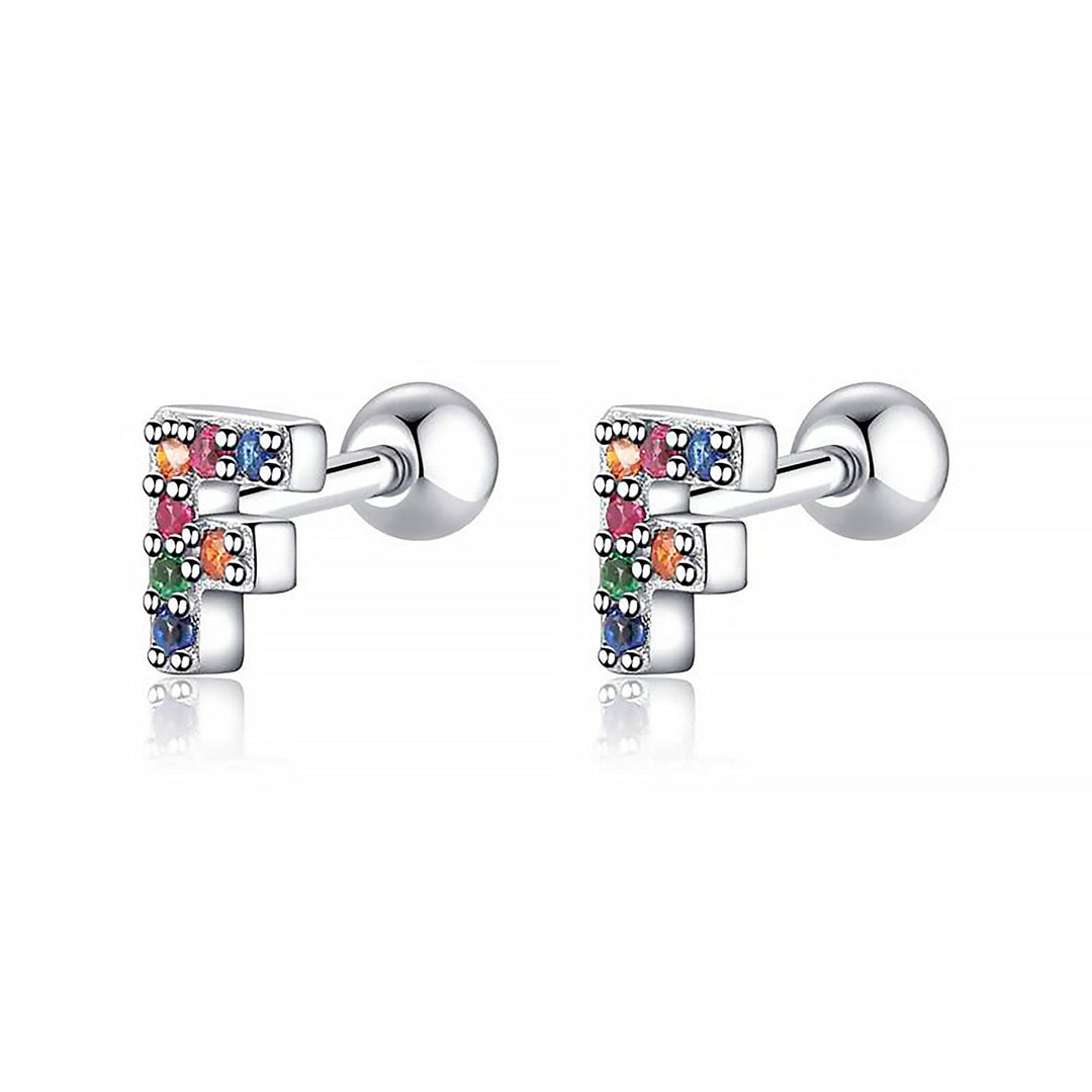 Coloured Letter Earrings - Letria-F-Silver-State of Style