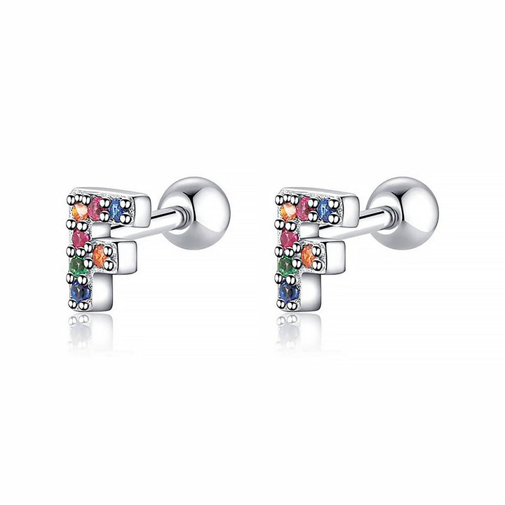 Coloured Letter Earrings - Letria-F-Silver-State of Style