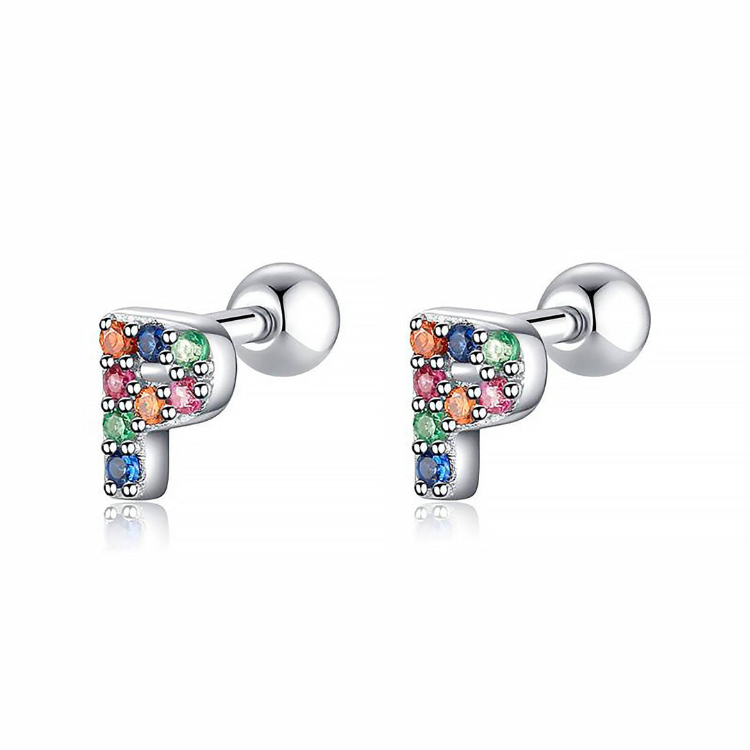 Coloured Letter Earrings - Letria-P-Silver-State of Style