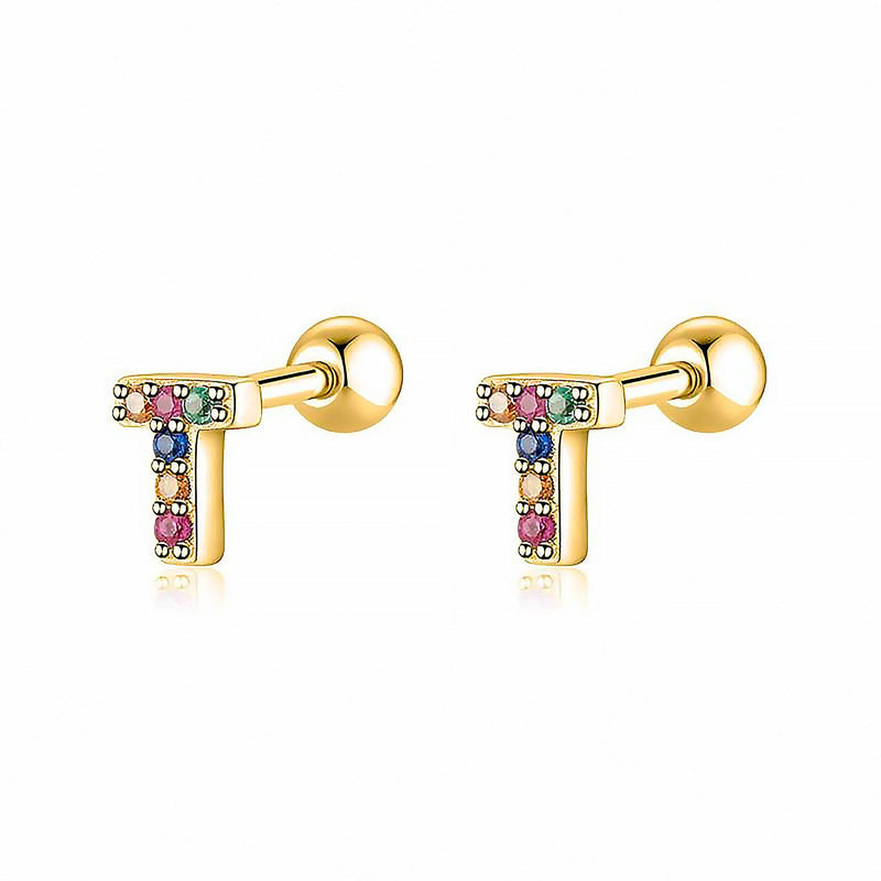 Coloured Letter Earrings - Letria-T-Gold-State of Style
