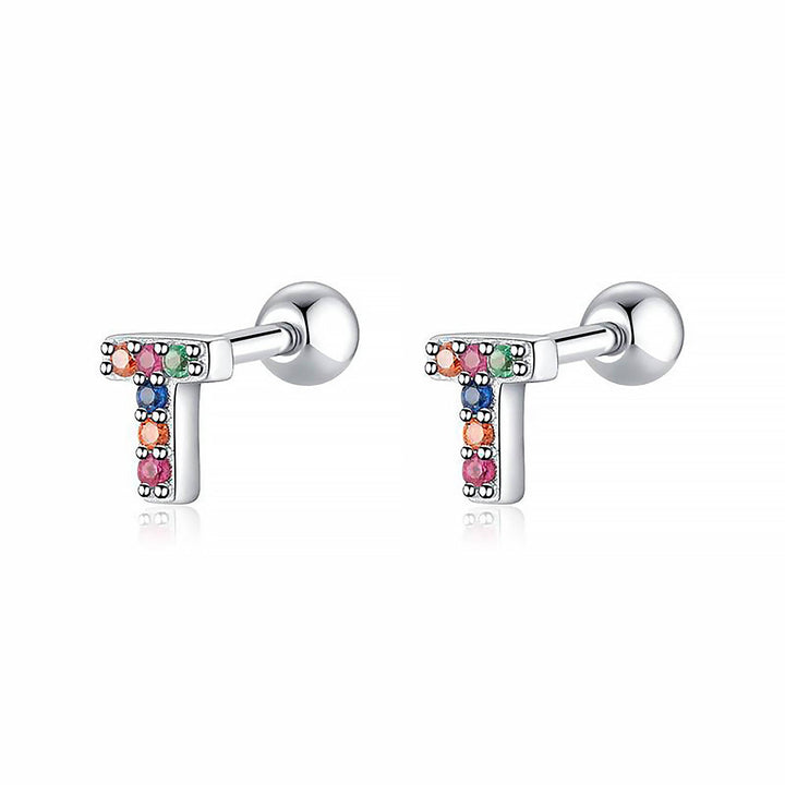 Coloured Letter Earrings - Letria-T-Silver-State of Style