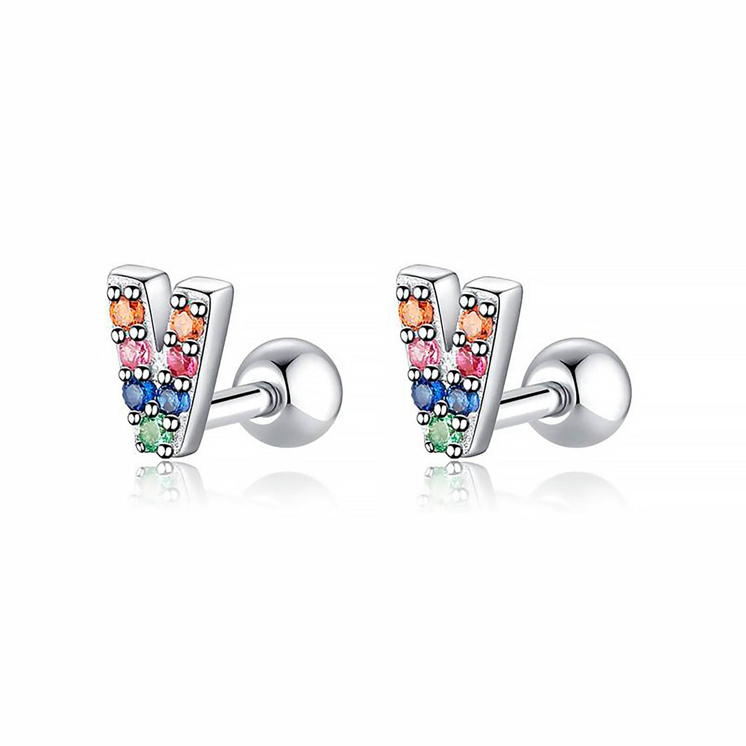 Coloured Letter Earrings - Letria-V-Silver-State of Style