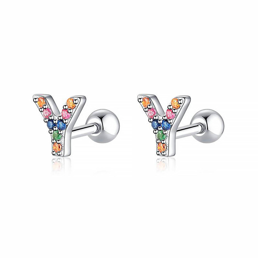 Coloured Letter Earrings - Letria-Y-Silver-State of Style
