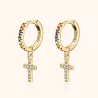 Coloured Zirconia Cross Earrings - Aurora-Gold-State of Style