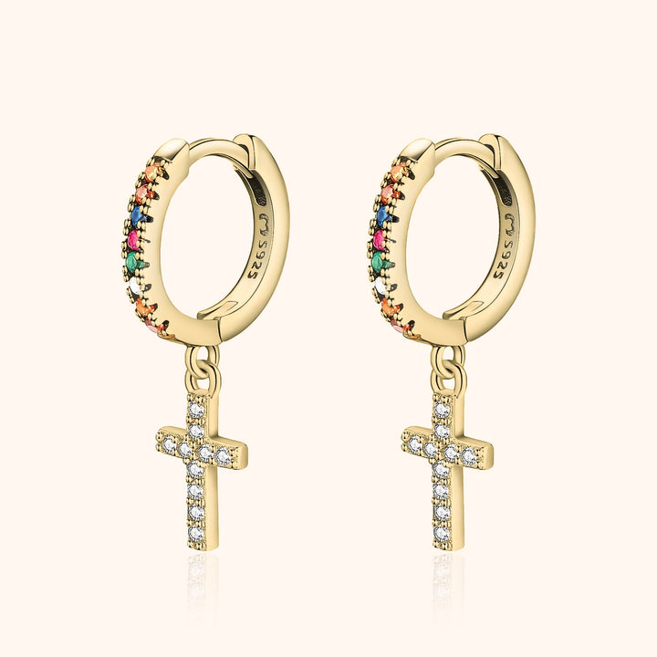 Coloured Zirconia Cross Earrings - Aurora-Gold-State of Style