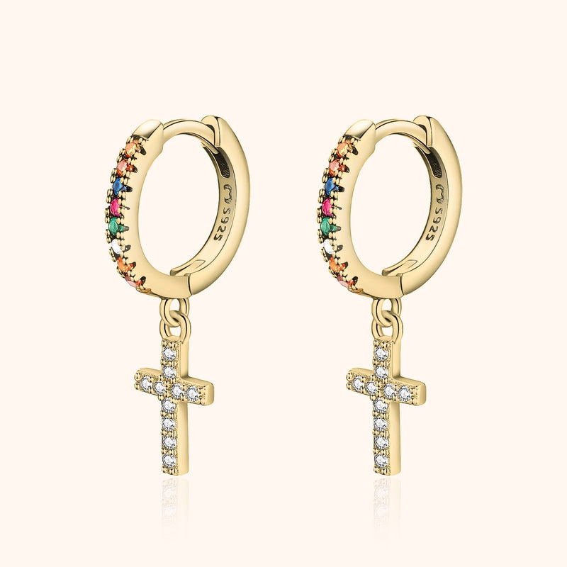 Coloured Zirconia Cross Earrings - Aurora-Gold-State of Style