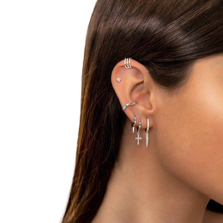 Coloured Zirconia Cross Earrings - Aurora-Silver-State of Style