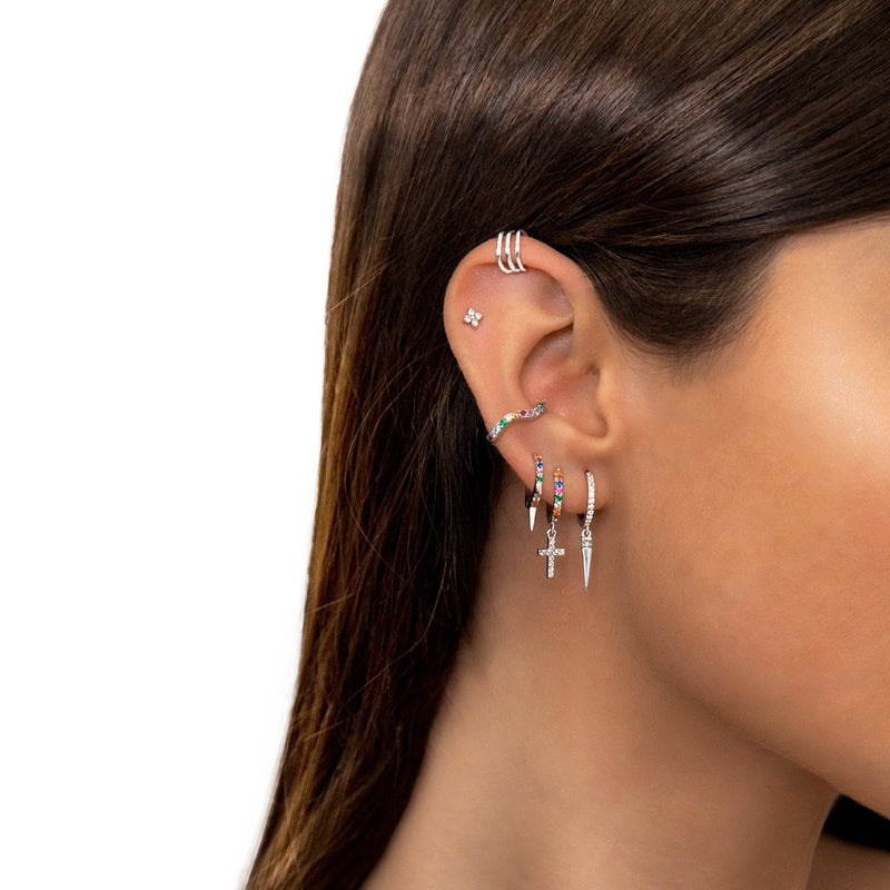 Coloured Zirconia Cross Earrings - Aurora-Silver-State of Style