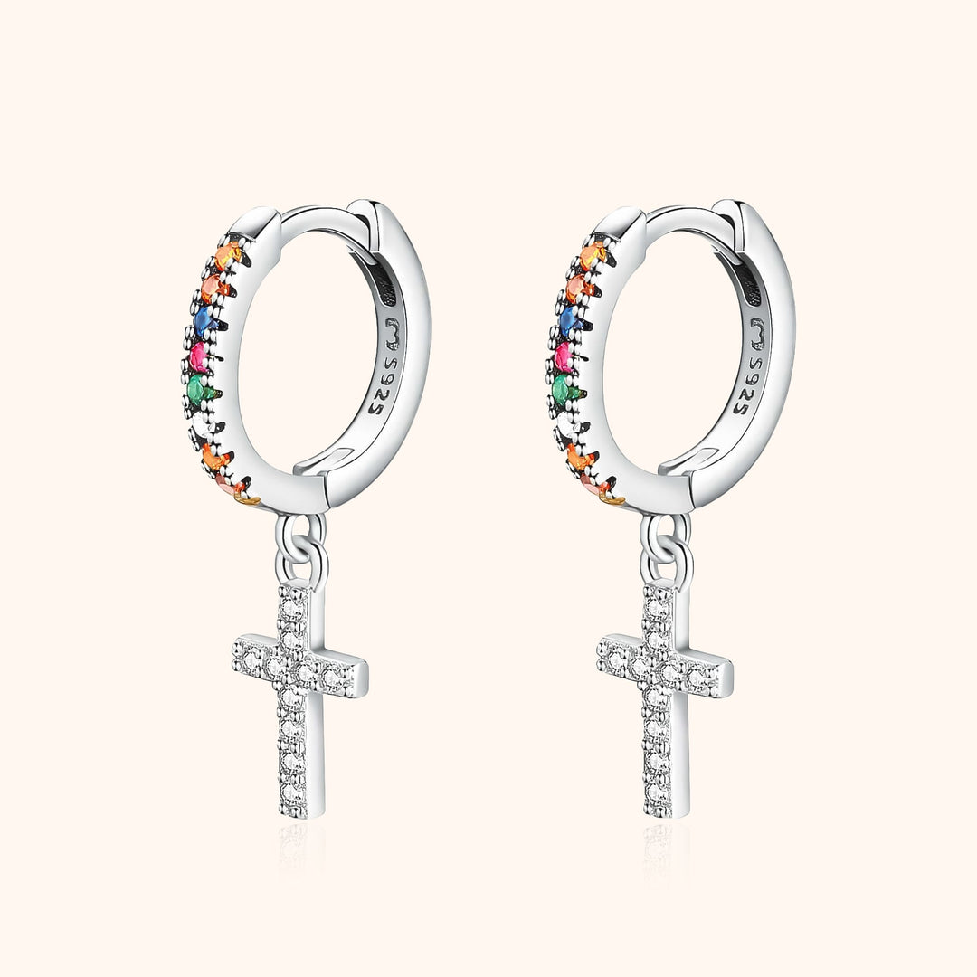 Coloured Zirconia Cross Earrings - Aurora-Silver-State of Style