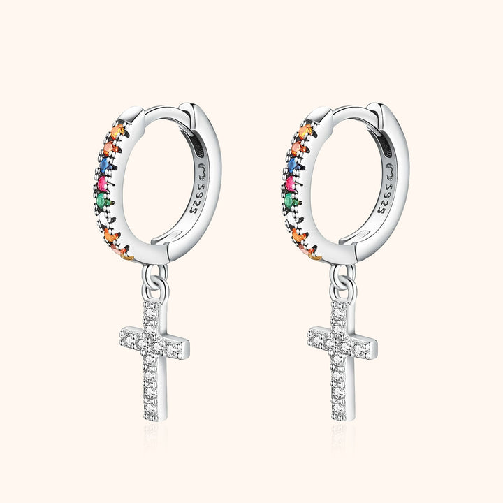 Coloured Zirconia Cross Earrings - Aurora-Silver-State of Style