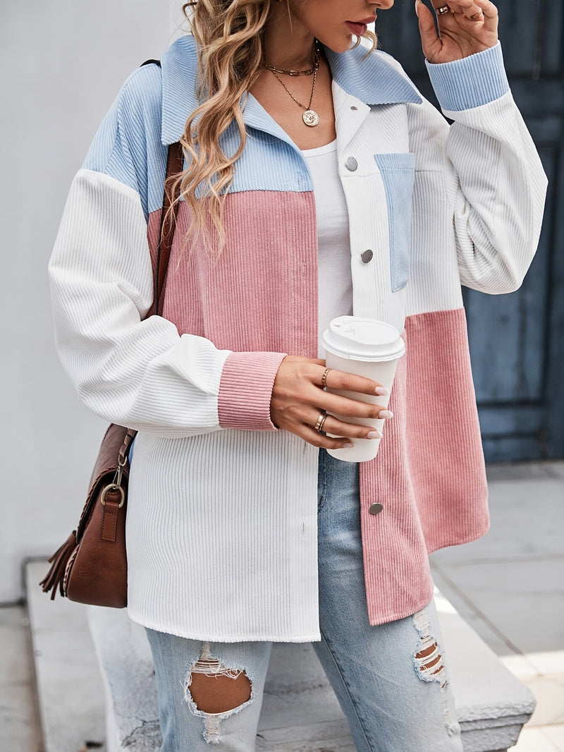 Colourful Blouse with Button Closure - Lina-Pink/Blue-S-State of Style