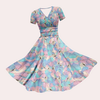 Colourful Midi Dress with V-Neck - Selina-Blue-XS-State of Style