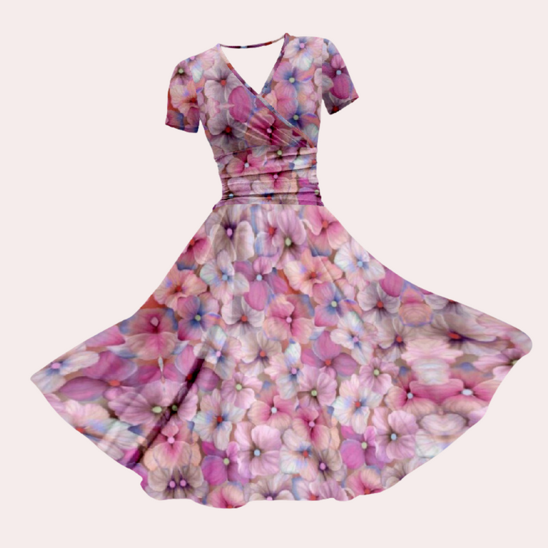Colourful Midi Dress with V-Neck - Selina-Pink-XS-State of Style